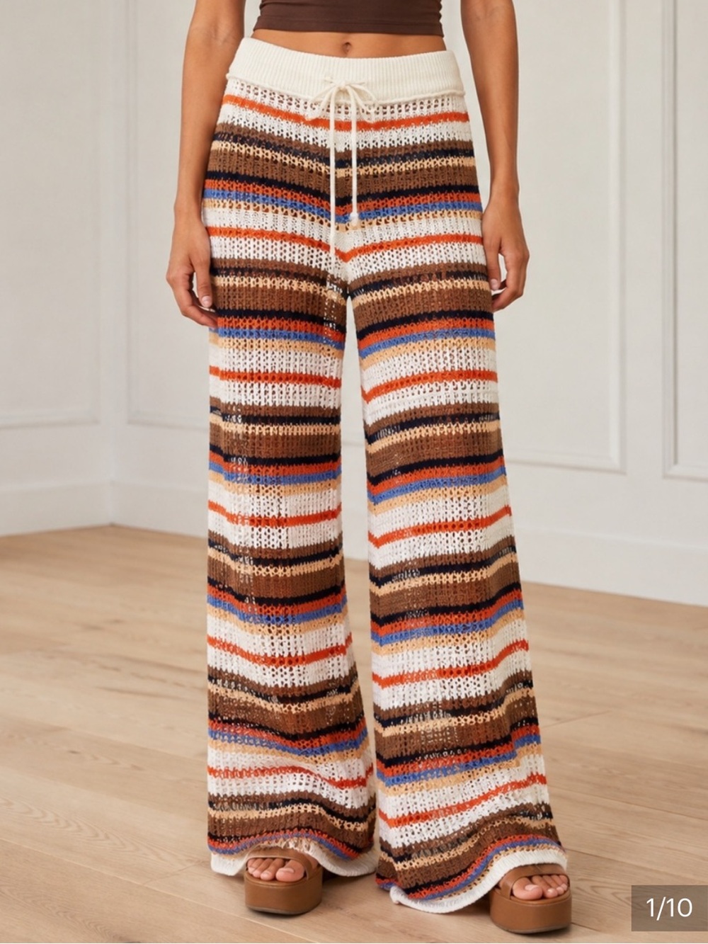 aerie Striped Crochet Wide-Leg Boho Hippie Beach Pants